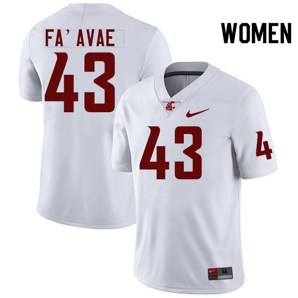 Women #43 Tai Fa'avae Washington State Cougars College Football Jerseys Stitched-White